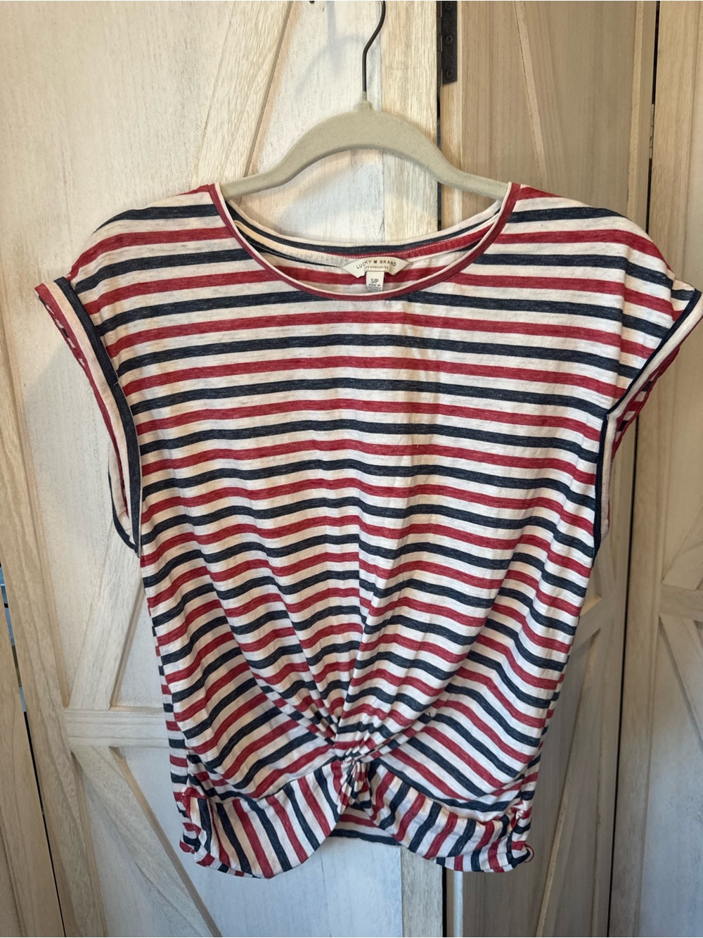 Lucky Brand Red, Navy & White Striped Tee patriotic independence America